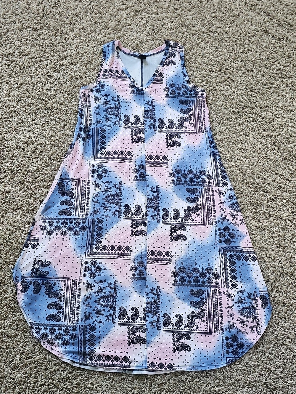 Pixie Lane Dress Sleeveless Vneck Paisley Pull Over Stretch Medium Midi